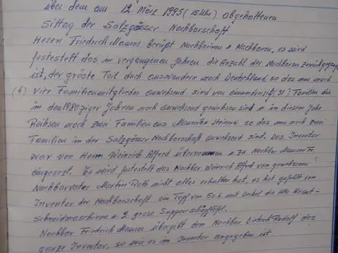 Nachbarlade Birthälm – Sitzungsprotokoll Salzgässer Nachbarschaft 1995