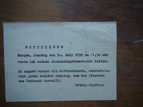Nachbarlade Birthälm – Mitteilung Abschied Pfr. Ortwin Plattner